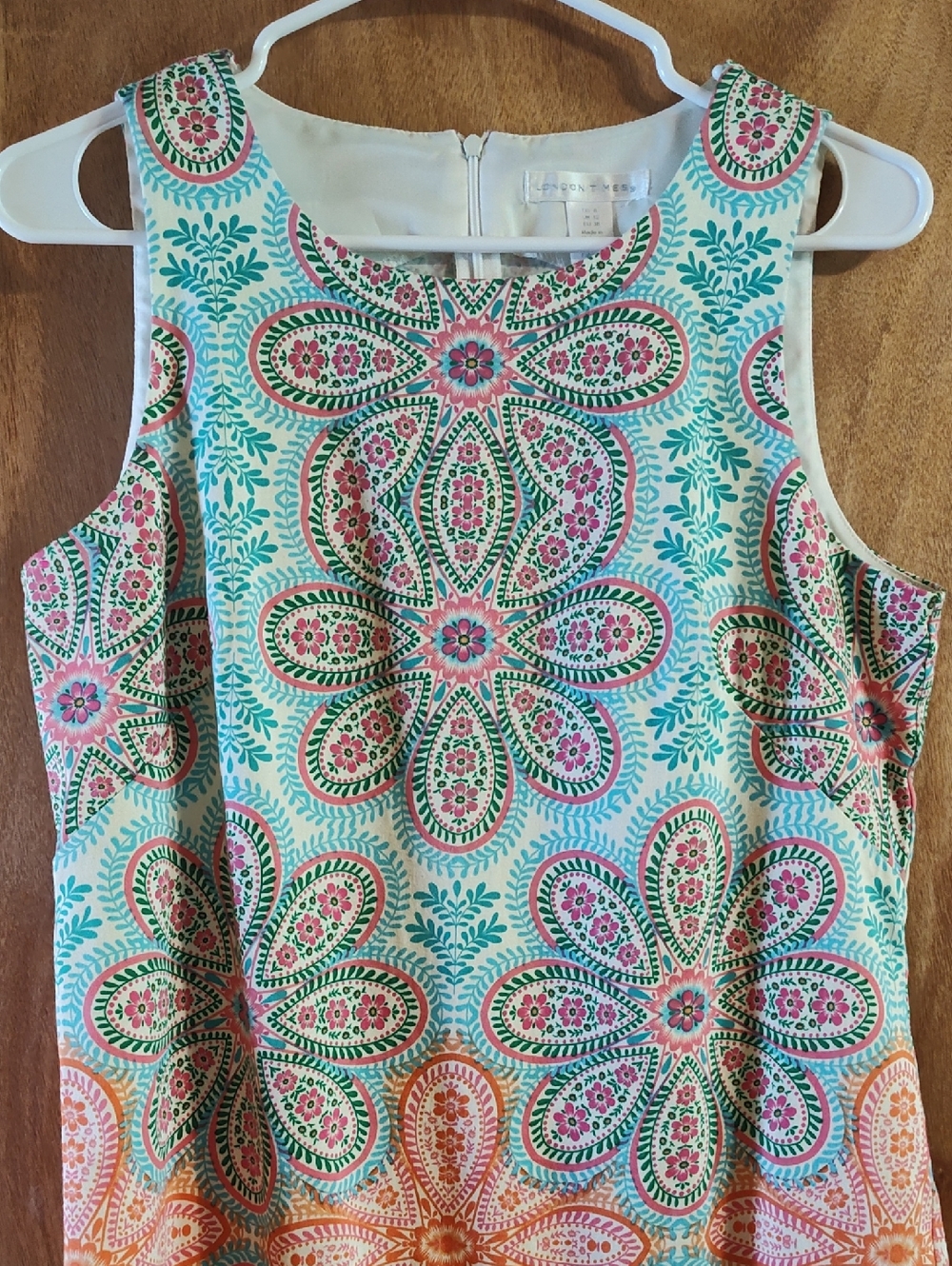 Pretty London Times Sheath Dress Turquoise Pink Floral Stretch Preppy Brunch 8 - Picture 2 of 10
